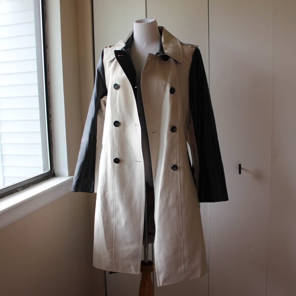 NWT Calvin Klein Trench Coat with Vegan Leather Contrast – Size L, Belted - Picture 11 of 16